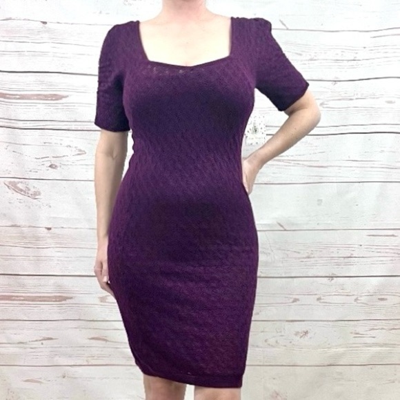 NWT Free People Amythyst Purple Crochet Knit Low Back Puff Sleeve Bodycon Dress - Picture 6 of 13